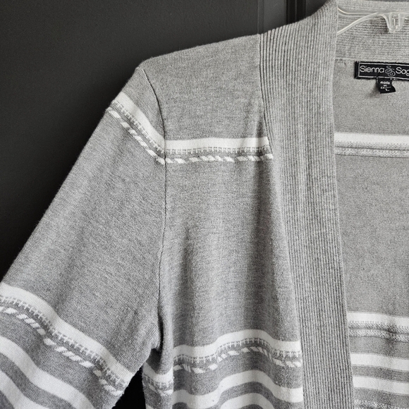 Sienna & Sage Womens Cardigan Gray White Sz Large - Picture 3 of 8